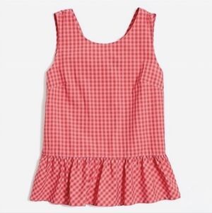 J.Crew 100% Cotton Gingham Bow-Back Peplum Tank Top in Pink Begonia Poppy Sz S